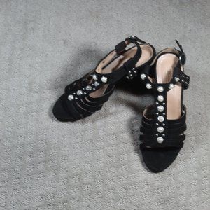 Yoki Size 6.5 Black Suede Pearl Embellished Block Heels